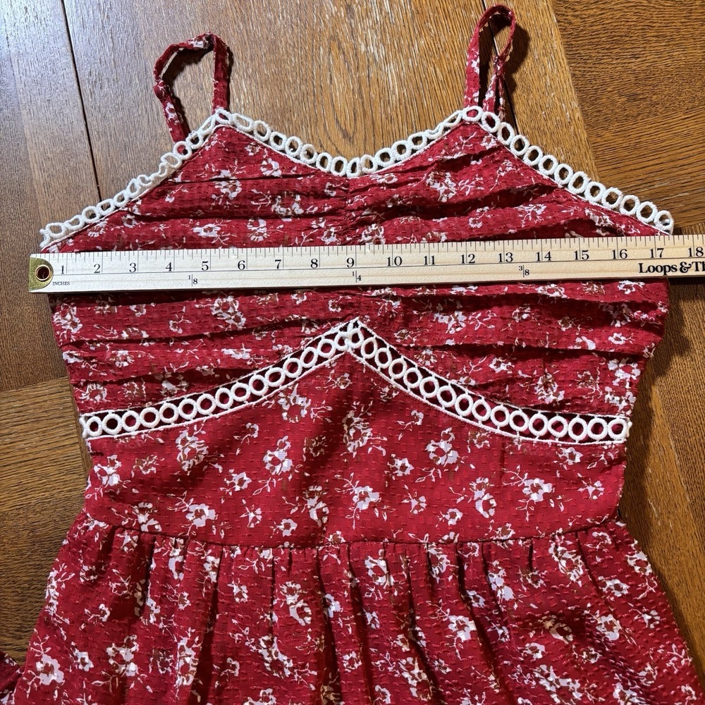 Floral Maxi Dress Womens Small Cottage Boho Flowy Tiered Euro Summer Smocked Red - Picture 3 of 6